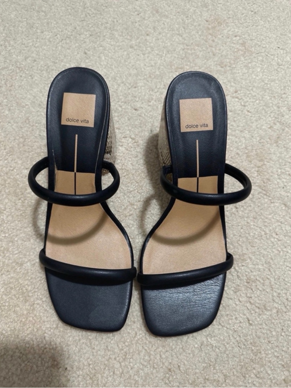 Dolce Vita Black Double-Strap Square-Toe Heels
